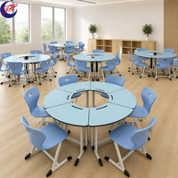 Ensemble de mobilier scolaire moderne de haute qualité avec plateau en HPL métallique, comprenant bureaux et chaises pour salles de classe de discussion collective