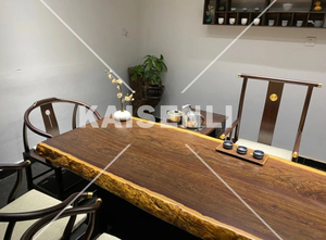 Table à manger en noyer massif, plateau en bois naturel brut, mobilier pour restaurant et hôtel, plateau en bois massif naturel d'une seule pièce M - Product Image 3