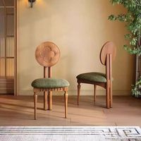 Chaise de salle à manger sans accoudoirs en bois massif de style chinois mi-rétro avec siège rembourré en similicuir, design antique pour petits espaces