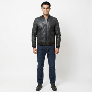 <b>Jacket</b> For <b>Men</b> Classic College Style <b>Leather</b> <b>Jackets</b> For <b>Men</b> With Pockets Zipper - Product Image 1