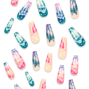 Long Coffin <span class=keywords><strong>Faux</strong></span> Ongles <span class=keywords><strong>Pastel</strong></span> Galaxy Press-On Nails avec Nuages, Lune et Étoile Design - Product Image 5