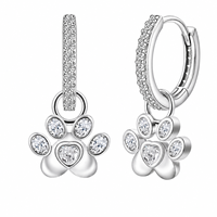 Boucles d'oreilles huggie patte de chat en argent sterling S925, best-seller SPJ, avec zircon cubique 5A, bijoux fins pour femmes, pour les amoureuses des animaux.