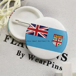 斐济国旗别针最优惠价格马口铁圆形徽章国旗高品质球迷胸针