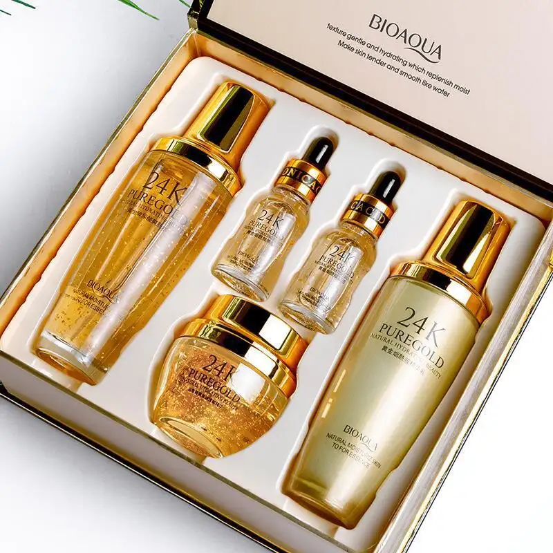 Ensembles de soins de la peau extraits de plantes soins de marque privée acide hyaluronique hydratant acné luxe 24K ensemble de soins de la peau