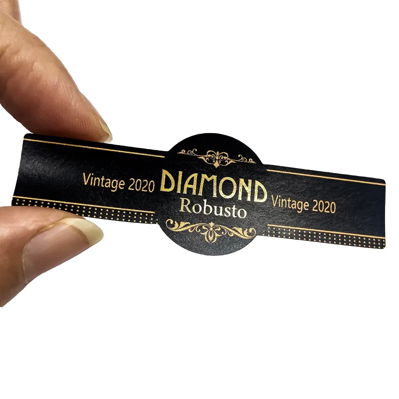 Hoge Kwaliteit Custom Luxe Reliëf Geweven Sigaar Label Bands Goud Hot Stamping Sigaar Band Labels