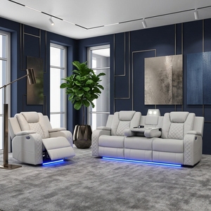 Conjunto de Sofás Reclinables Modulares de Cuero Ecológico Moderno y de Lujo con Ajuste Eléctrico de 6 Posiciones y Carga Inalámbrica - Product Image 6
