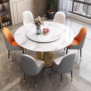 Mesa de comedor redonda giratoria Lazy Susan de piedra sinterizada de estilo italiano, fácil de montar, para 4-8 personas - Product Image 1