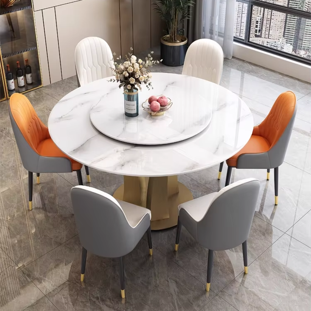 Modern Easy Assembly Sintered Stone Kitchen True Rotatable Round Lazy Susan Dining Table for 6 Home Furniture