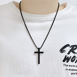 Collar con Colgante <span class=keywords><strong>de</strong></span> <span class=keywords><strong>Cruz</strong></span> Negra <span class=keywords><strong>de</strong></span> Acero Inoxidable para <span class=keywords><strong>Hombre</strong></span>, Estilo Retro, Minimalista, Punk, Cadena con <span class=keywords><strong>Cruz</strong></span>, Joyería Religiosa para <span class=keywords><strong>Hombre</strong></span> - Product Image 4