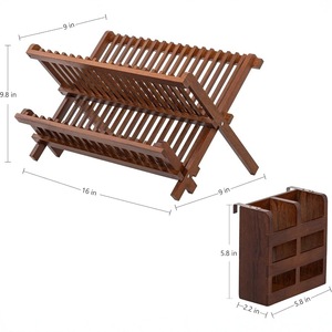 Wooden Dish <b>Rack</b> Foldable <b>Plate</b> Bowl Drainer With Chopstick Holder And Cup Storage For Kitchen Countertop Use - Product Image 3