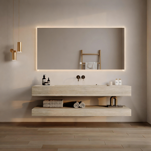 Wastafel zwevend badkamermeubel <span class=keywords><strong>hotel</strong></span> wandmodel stenen blad geïntegreerde wastafel travertijn badkamermeubel - Product Image 2