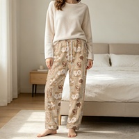 Nouveau pantalon de pyjama en flanelle pour femme de haute qualité, à cordon de serrage, manches longues, tissu respirant sans couture, motif floral tropical hawaïen personnalisé