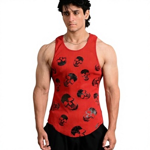 Wholesale Rate Best Premium Quality Men's Red <b>Skull</b> Print O-Neck Tank <b>Top</b> Sleeveless Vest For Casual Wear fashionable tank <b>top</b> - Product Image 1