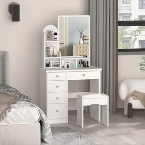 <span class=keywords><strong>Coiffeuse</strong></span> de luxe moderne avec miroir <span class=keywords><strong>LED</strong></span> et tabouret – Meuble de vanité personnalisable pour chambre à coucher - Product Image 2
