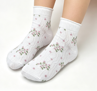 Kaos Kaki Rajut Berpinggiran Gulung Model Mid Tube Wanita, Motif Bunga, Bernapas, Laris Manis