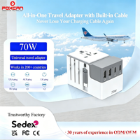 Adaptateur de prise universelle Foxcan OEM 70W GaN, chargeur de voyage universel le plus récent, compatibilité PD pour ordinateur portable, appareil photo, écouteurs
