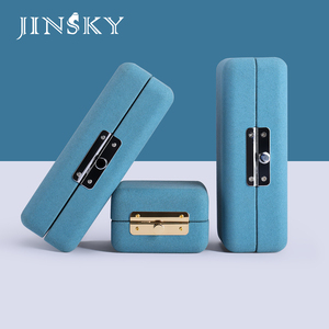 JINSKY Custom Logo Luxury Blue Velvet Jewelry <b>Box</b> Snap Closure Elegant <b>Gift</b> Packaging for Rings Necklaces Pendants - Product Image 5