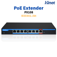 Extensor PoE Gigabit de 7 Puertos Hinet 802.3bt, Entrada 7x PoE+ 30W, Salida 100m, Repetidor Ethernet con Protección Contra Sobretensiones para Cámaras IP y Redes