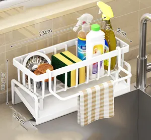 Wholesale Modern Design Metal Kitchen Storage Basket Sink Caddy Organizer Soap And Sponge Holder