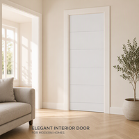 Porte intérieure à panneau plat blanc laqué, cinq rainures horizontales, finition mate, sur mesure pour la maison