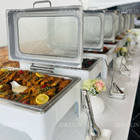 Livraison rapide table à manger chauffe-plat hydraulique en verre chauffe-plats avec contremarches rond 8 pintes blanc royal chauffe-plat