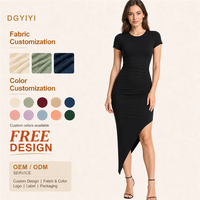 Robe midi en coton tricoté 240 GSM pour femme, décontractée, quotidienne, à ourlet asymétrique, coupe droite ajustée, unie, confortable, avec logo personnalisé, OEM ODM, tailles XS-5XL