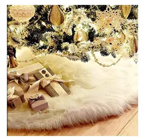 Snowy white plush velvet faux fur circular round area rug for 36 inch christmas tree skirt holiday party decoration