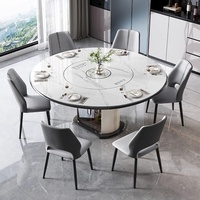 Table à manger extensible moderne de luxe en marbre avec 4 chaises, pieds en acier carbone, plaque chauffante, mobilier pour la maison, hôtel, villa, restaurant