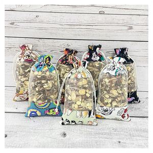 Sac en toile et en organza à cordon de serrage avec imprimé de dessin animé écologique 10*18cm - Product Image 1