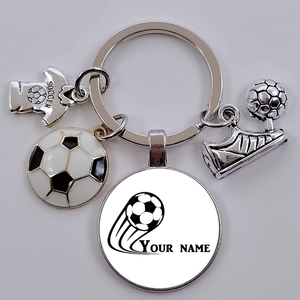 DIY Large-scale Game Custom Name Boy Girl Silhouette Art Football Player Cabochon Glass Keychain Jewelry Gift