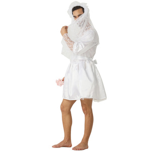 Eraspooky Men's Bride Costume <b>White</b> <b>Lace</b> Dress Stage Performance Adult Cross-Dressing Gown - Product Image 2