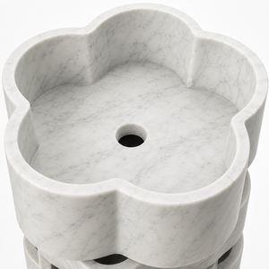 Lavabo de Pedestal Moderno con Forma de Flor, Lavabo de Baño de Mármol Pulido, Diseño Contemporáneo de Instalación en el Suelo - Product Image 4