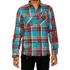 Cotton Long Sleeve Men's Flannel Plaid Shirt OEM Custom Casual for Daily TWILL Fabric Woven 100% Cotton Customized Logo Printing