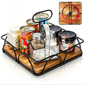 Wooden <b>Rotating</b> <b>Spice</b> <b>Rack</b> With Handle 360 Degree Turntable For Desktop Kitchen Storage Organization - Product Image 5