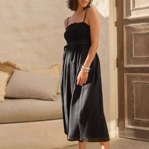 <b>Top</b> Selling Linen Blend Midi Dress Women's Spaghetti Strap Smocked Bust A-Line Summer Dress - Product Image 1