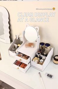 Modern Design Cosmetic <b>Storage</b> <b>Box</b> PVC Plastic Jewelry <b>Drawer</b> <b>Storage</b> with Mirror for Household Skin Care Rack - Product Image 3