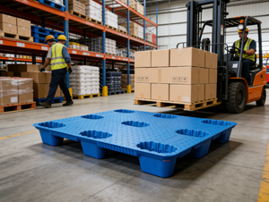 Palettes Huidu en PEHD moulées par soufflage, légères, empilables, à 9 pieds, entrée 4 directions, industrielles, 20 kg, pour le stockage de marchandises en plastique et les magasins de détail - Product Image 6