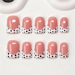 Ongles carrés sans courbe en C, 10 pièces, faits à la main, tailles mixtes, motif pois, finition brillante, vente en gros, ongles à coller, prix - Product Image 1