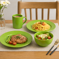 Service de table GuangDa de luxe, style européen moderne classique, vert citron côtelé, en grès texturé, 16 pièces : assiettes, bols, tasses