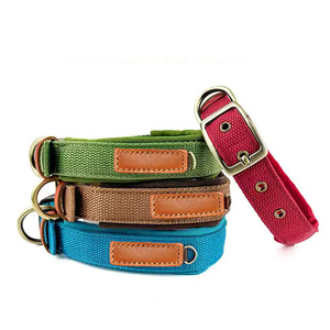 Wholesale Canvas <b>Dog</b> <b>Collar</b> Leash Set Custom PU Name Plate Antique Metal Buckle Adjustable Pet Walking Kit OEM ODM Supported - Product Image 6