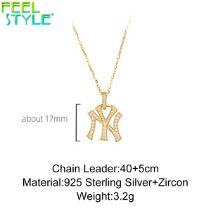Collar con Colgante de Circonita con Diseño de Cuentas de la Marca Feel Style <span class=keywords><strong>NY</strong></span>, Cadena Fina de Plata de Ley 925 Chapada en Oro de 14K, Joyería para Mujer - Product Image 3