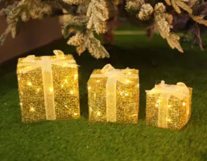 Tatil decoration10/20/25cm 3 adet/takım pamuk hediye kutusu pil işletilen ile led ışık glitter doğum günü yılbaşı hediye kutuları