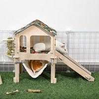 Château amélioré pour cochon d'Inde, abri robuste en bois pour cochon d'Inde, maisonnette pour petits animaux avec escalier