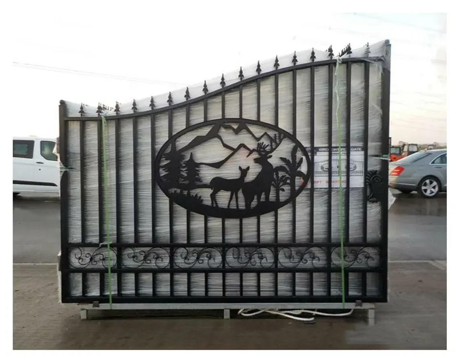 20' Bi- Parting wrought iron swing main gate decorative iron fence driveway gate deer designs