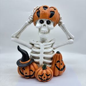 Factory Custom Wholesale Halloween Pumpkin Skeleton Garden Decoration Statues Desktop Home Decor Ornaments Resin Crafts