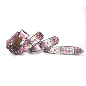 Cinturón de Pedrería Rosa de 4.0cm de Ancho con Hebilla de Pin, Estilo Y2K, Cinturón Decorativo de Moda con Diseño de Calavera - Product Image 3