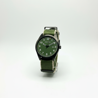 Montre Green Field, boîtier rond noir mat, cadran vert olive, bracelet en toile de nylon, montre-bracelet pour homme, étanche au quotidien, pour l'extérieur