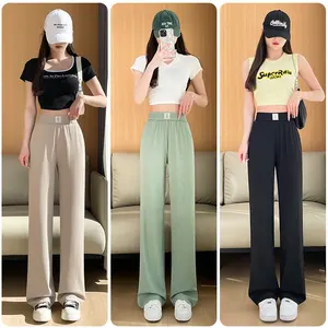 Summer Women's High Waist Wide Leg Silky Pants Y2k Clothing Women Casual Pant Girls Track Trousers