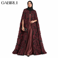 Abaya Robe Longue Bordeaux Luxe Grande Taille à Col Ouvert avec Broderie de Paillettes et Accents en Polyester/Satin, Parfaite pour les Musulmanes