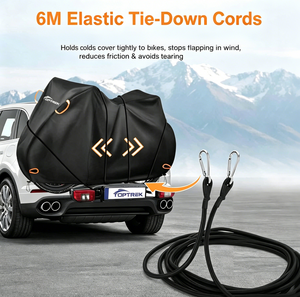 Housse de vélo robuste et imperméable en tissu Oxford 600D, résistante aux déchirures, avec attache de remorquage, <span class=keywords><strong>pour</strong></span> porte-vélos arrière <span class=keywords><strong>2</strong></span> places et corde de sécurité de 6 m - Product Image 3